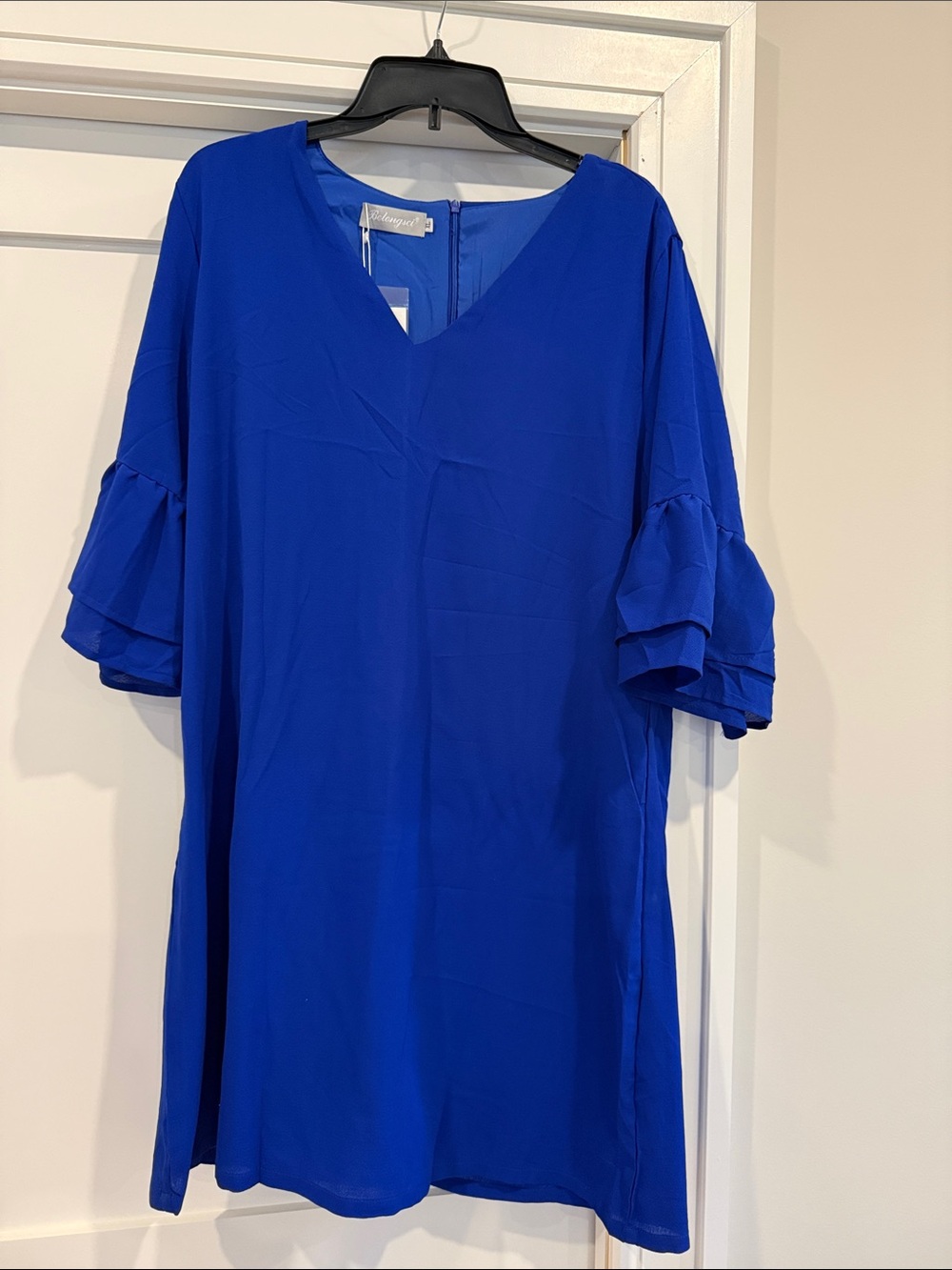 Royal Blue V-Neck Ruffle Sleeve Tunic Dress